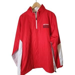 WISCONSIN BADGERS Knights Apparel Red White Pullover Windbreaker Jacket NWT SZ L